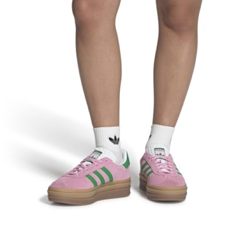 adidas Gazelle Platform Sneakers in Pink and Green with Gum Sole - Picture 3 of 10